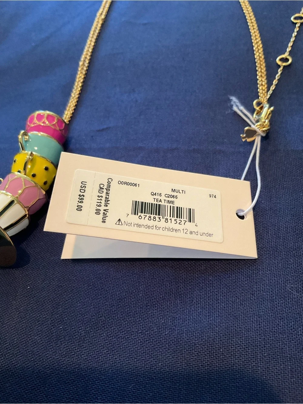 kate spade Gold-Tone Stacked Teacup Necklace in Pink, Green & Yellow